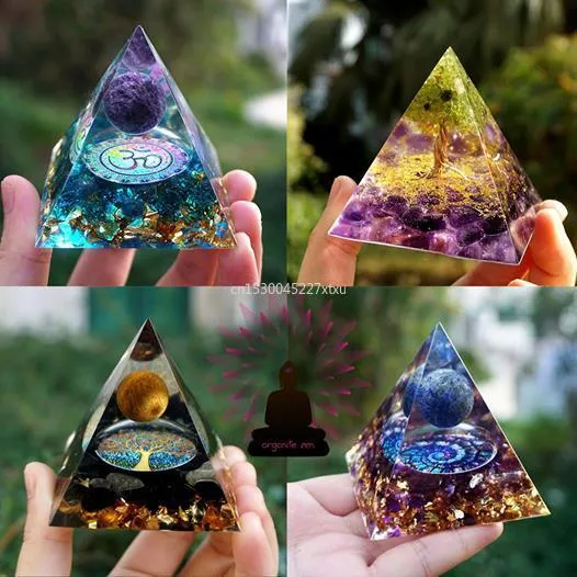 Tree of Life Orgonite Pyramid Crystal Reiki Energy