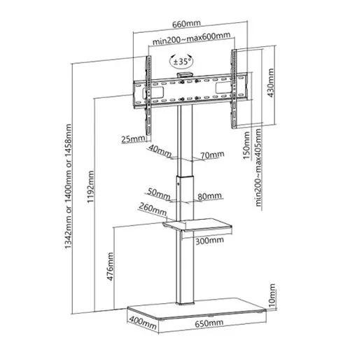 TV Floor Stand With Single Shelf - SH 18FS (Fits Most 37" ~ 70" Screen, Weight Capacity 40kg)