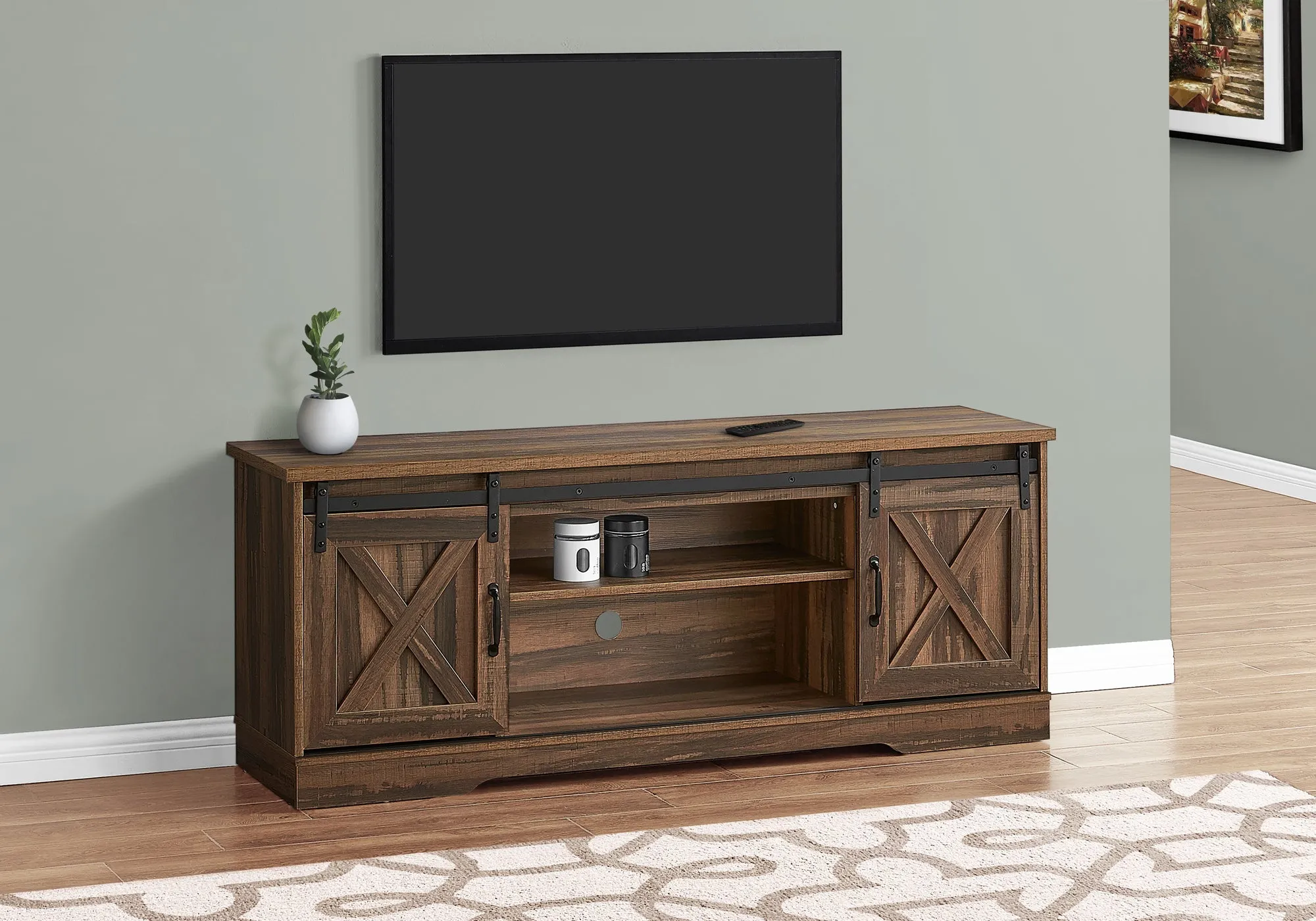 Tv Stand - 60"L / Brown Reclaimed-Look / 2 Sliding Doors