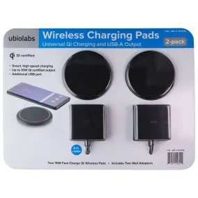 ubiolabs (6Ft) 10W Wireless Charging Pad with Wall Adapter (Pack of 2) - Black