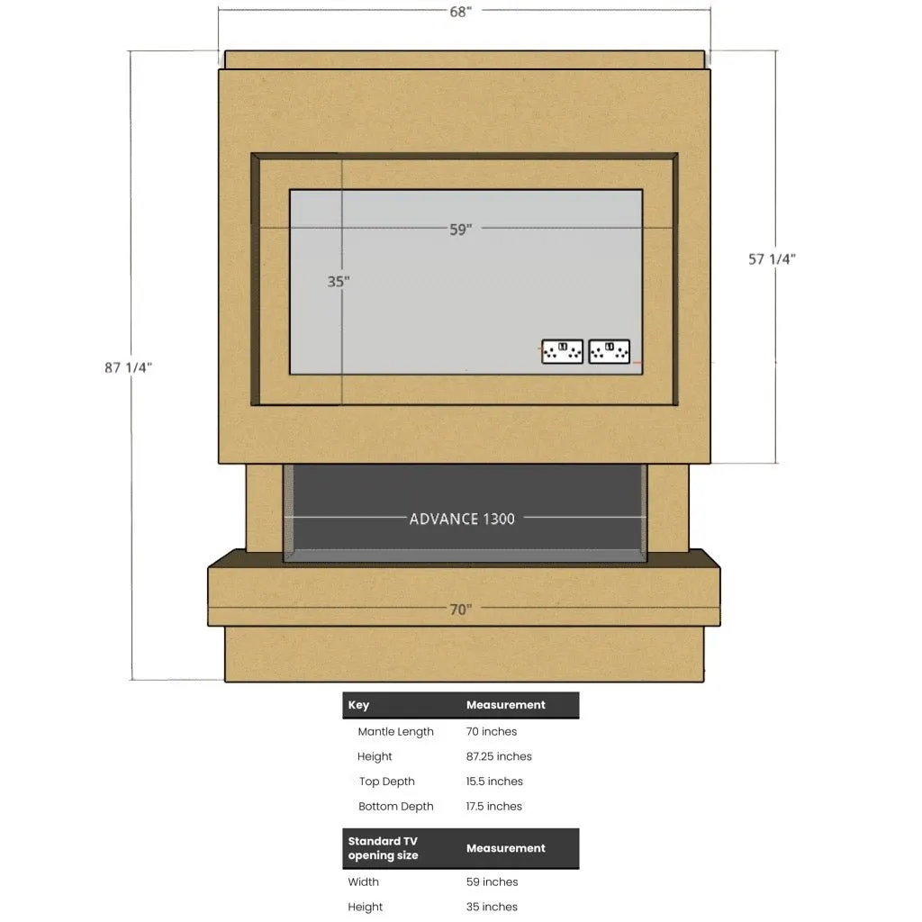Venice 70" Pre-Built Media Wall Fireplace - Electric Fire Package