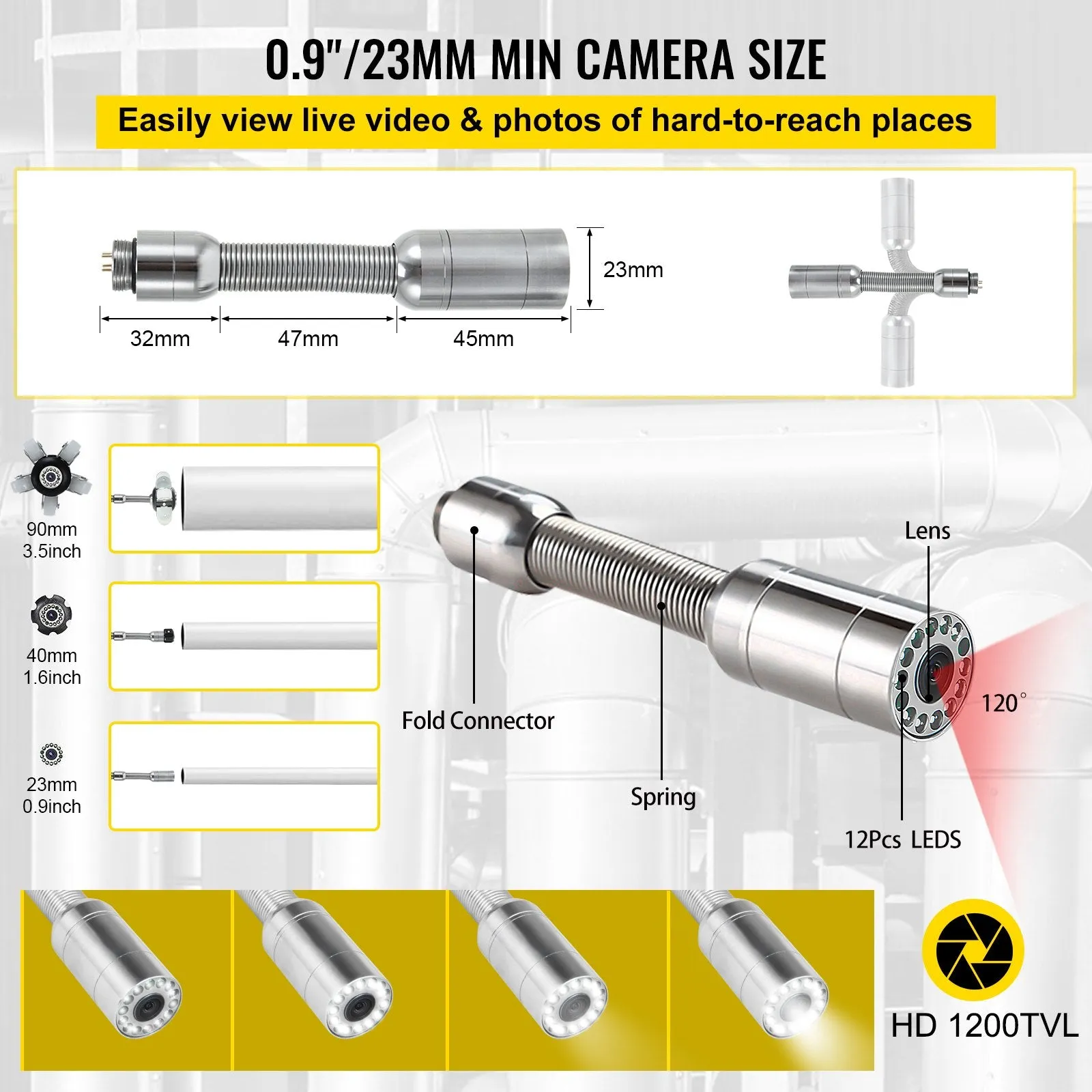 Vevor Sewer Camera 150' Cable Waterproof 9" Color HD LCD Display with DVR and 8GB SD Card New