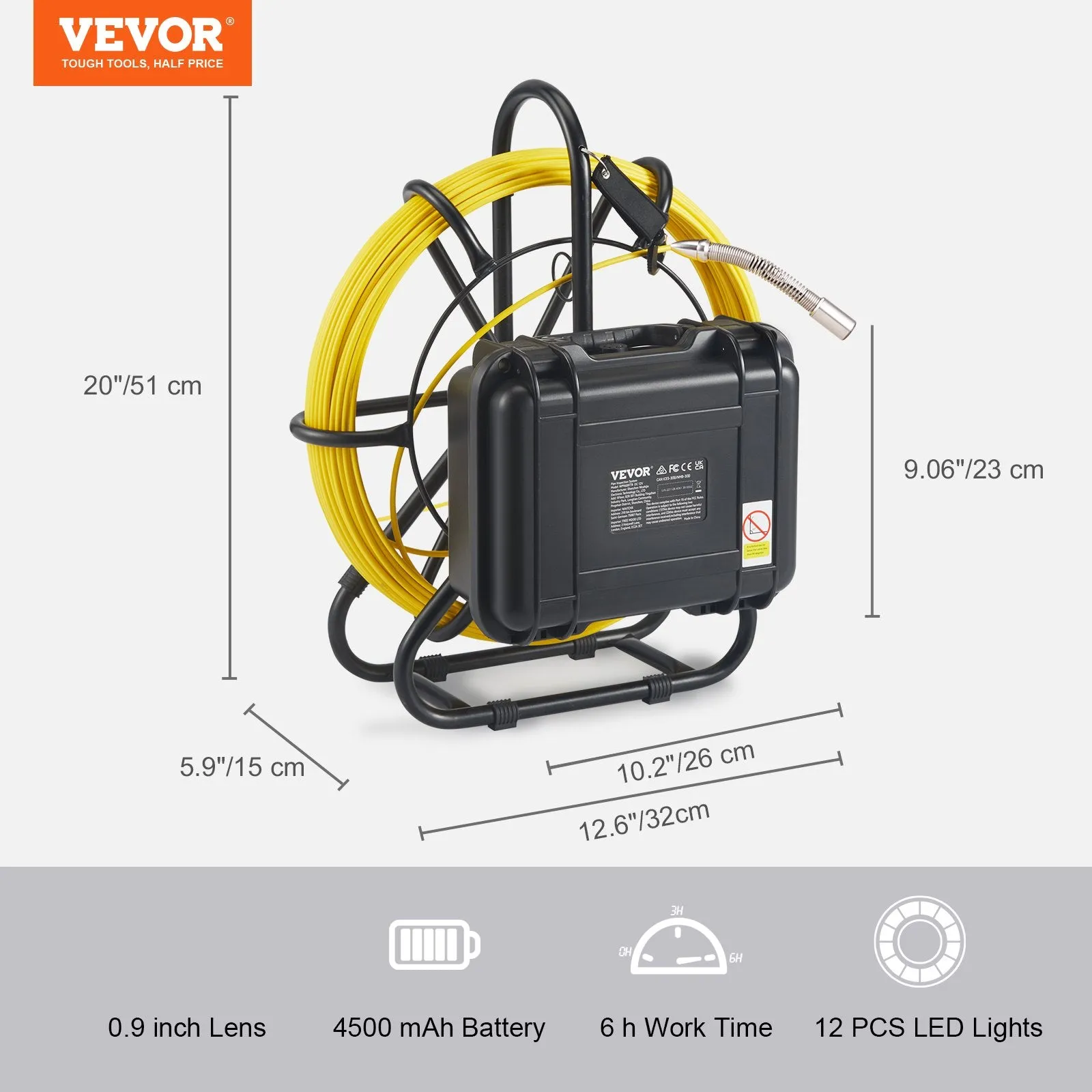 Vevor Sewer Camera 164' Cable Waterproof 9" 720p LCD Display with DVR and 16GB SD Card New