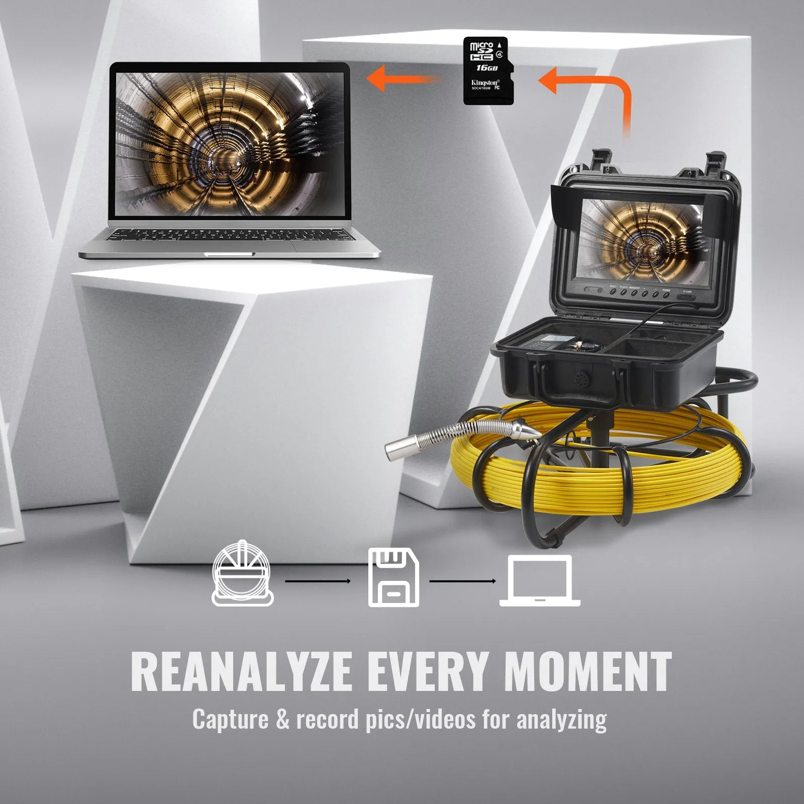 Vevor Sewer Camera 164' Cable Waterproof 9" 720p LCD Display with DVR and 16GB SD Card New