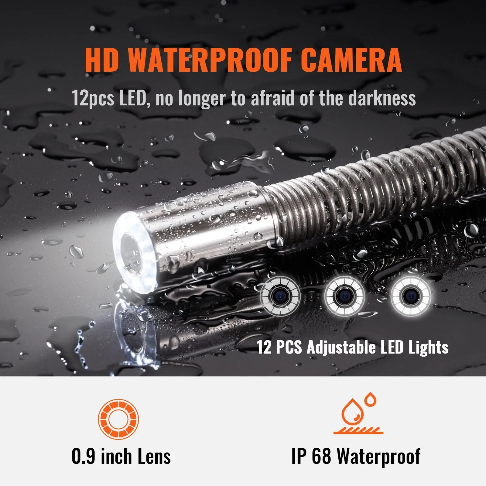 Vevor Sewer Camera 164' Cable Waterproof 9" 720p LCD Display with DVR and 16GB SD Card New