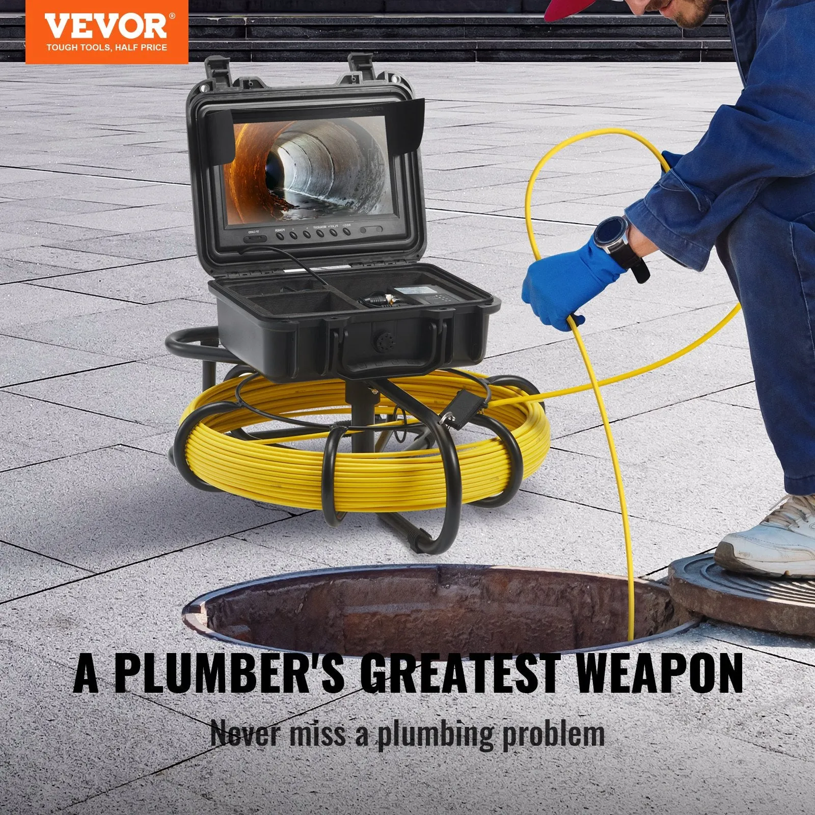 Vevor Sewer Camera 164' Cable Waterproof 9" 720p LCD Display with DVR and 16GB SD Card New