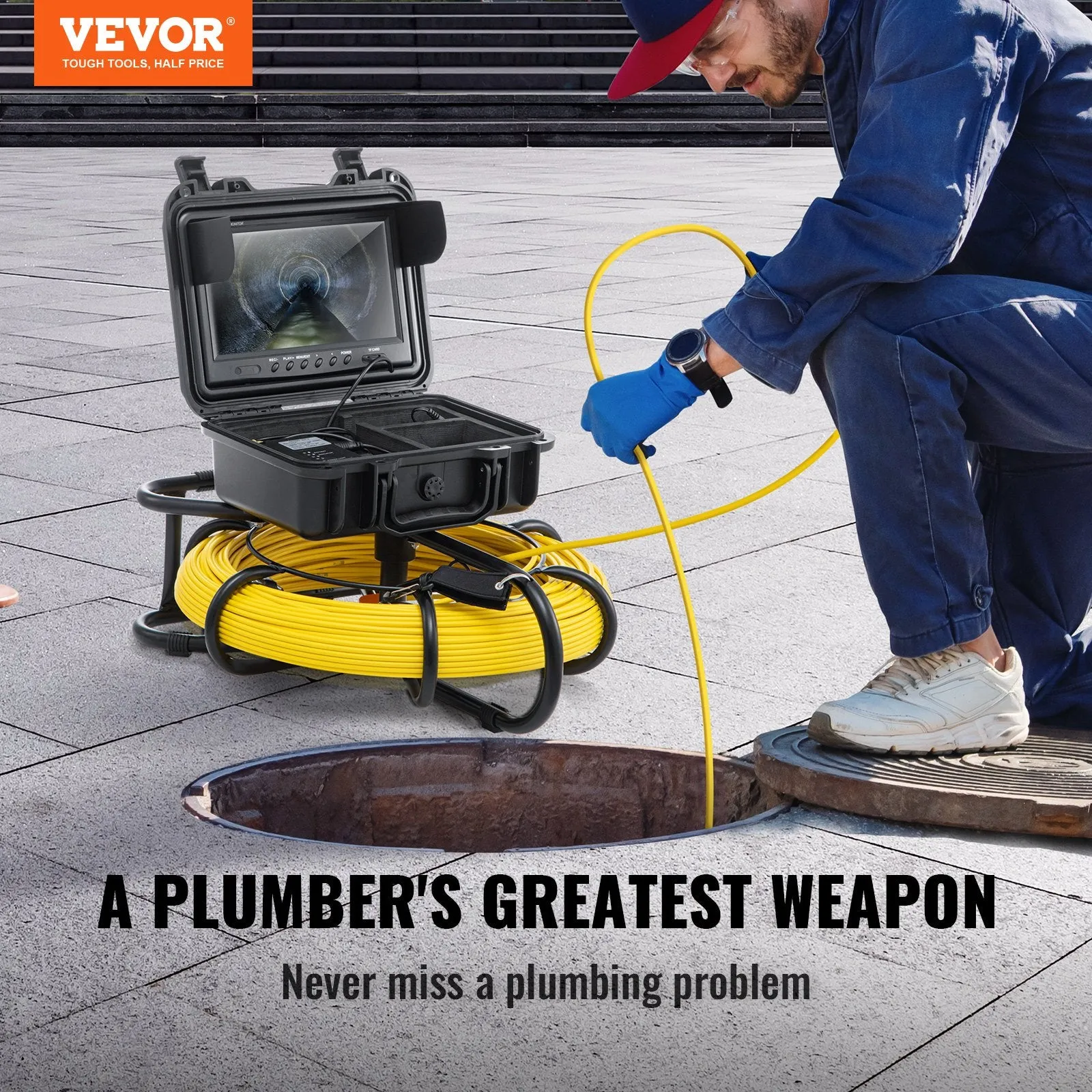 Vevor Sewer Camera 300' Cable Waterproof 9" 720p LCD Display with DVR and 16GB SD Card New