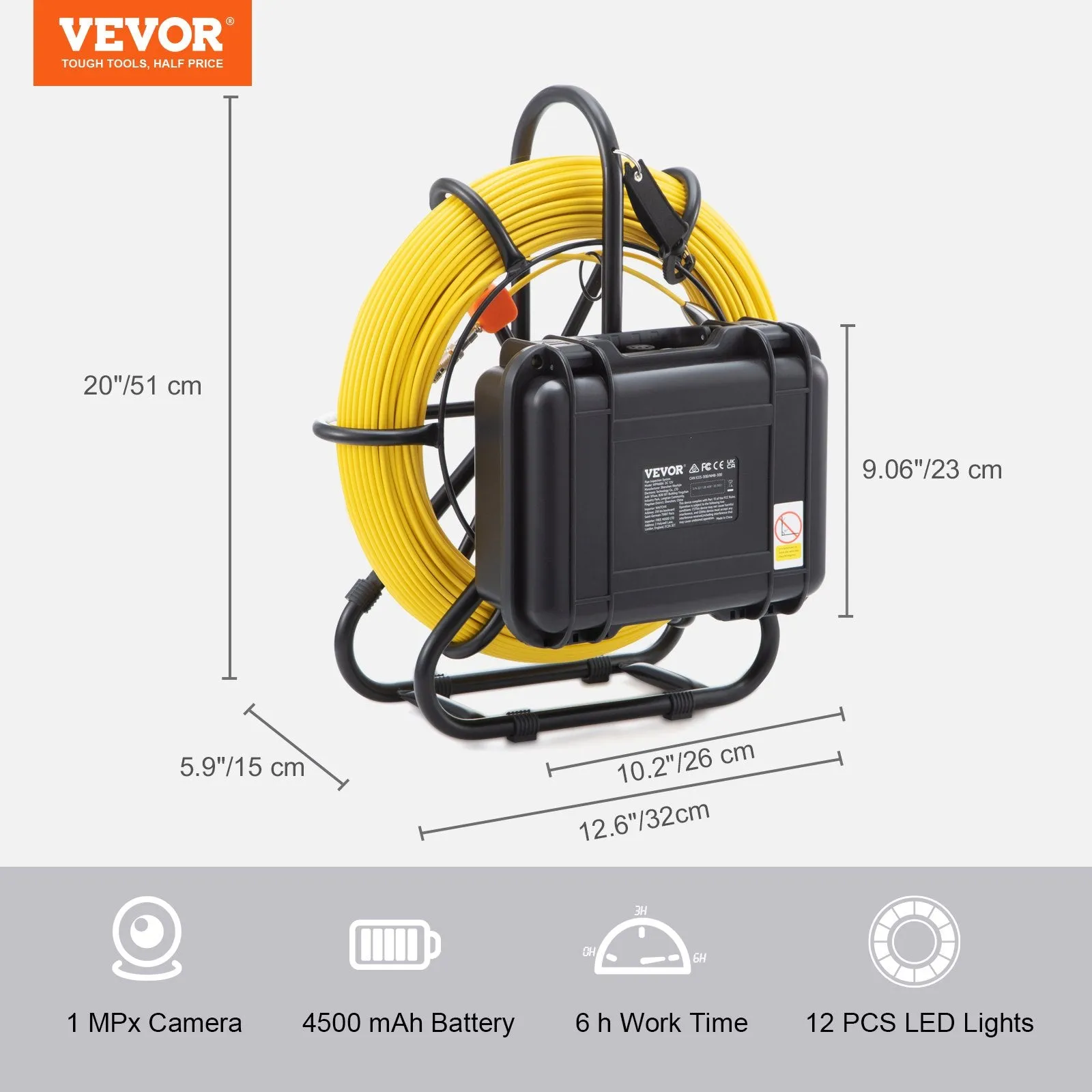 Vevor Sewer Camera 300' Cable Waterproof 9" 720p LCD Display with DVR and 16GB SD Card New