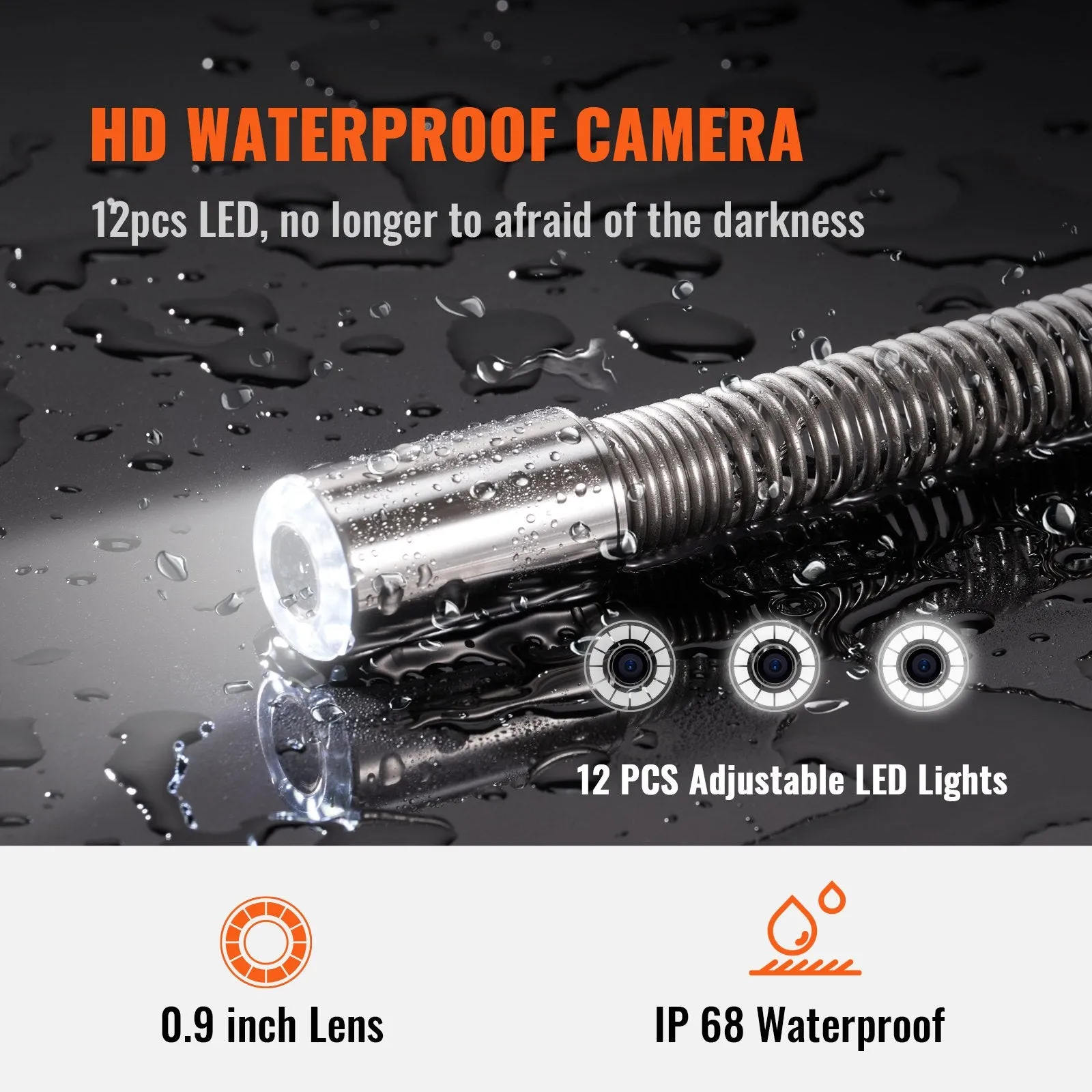 Vevor Sewer Camera 300' Cable Waterproof 9" 720p LCD Display with DVR and 16GB SD Card New