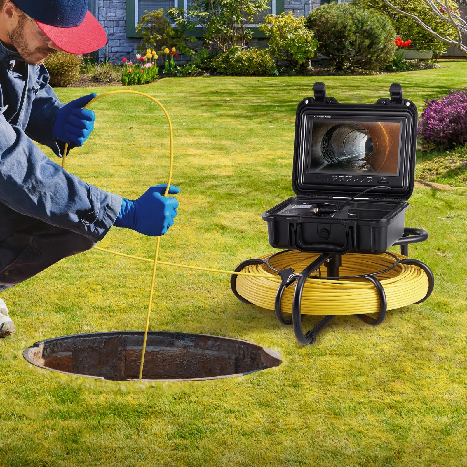 Vevor Sewer Camera 300' Cable Waterproof 9" 720p LCD Display with DVR and 16GB SD Card New