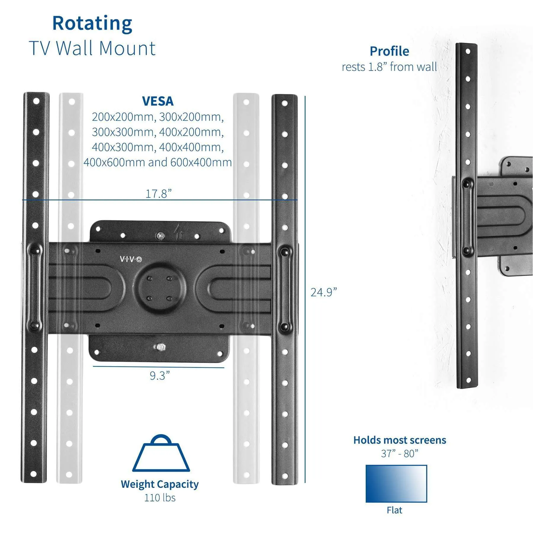 VIVO Rotating Wall Mount for 37" to 80" TVs, MOUNT-VW080P