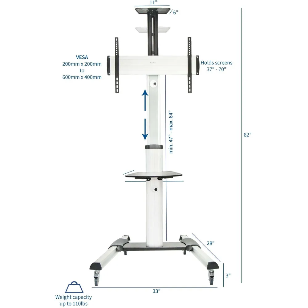 VIVO Silver Mobile Cart for 37" to 70" TVs, STAND-TV09