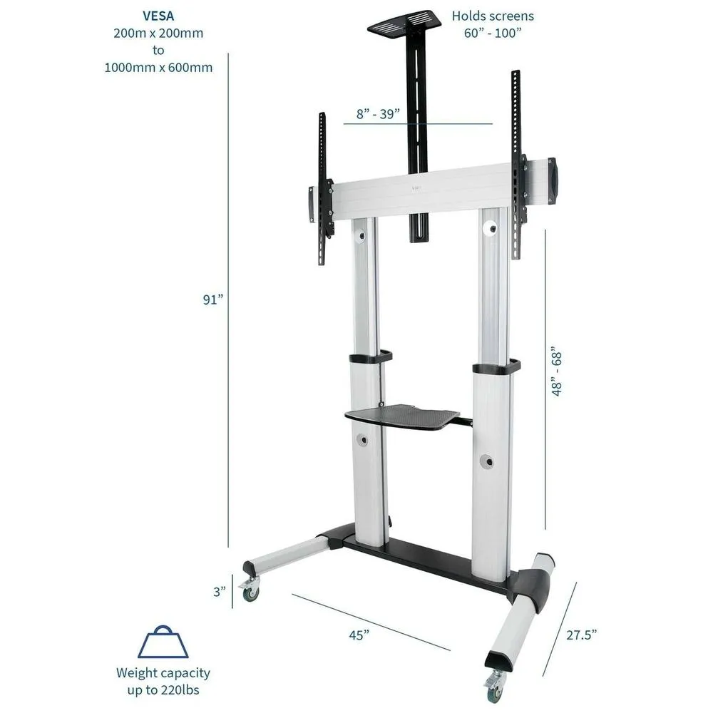 VIVO STAND-TV22S Silver and TV22B Black Mobile Cart for 60" to 100" TVs