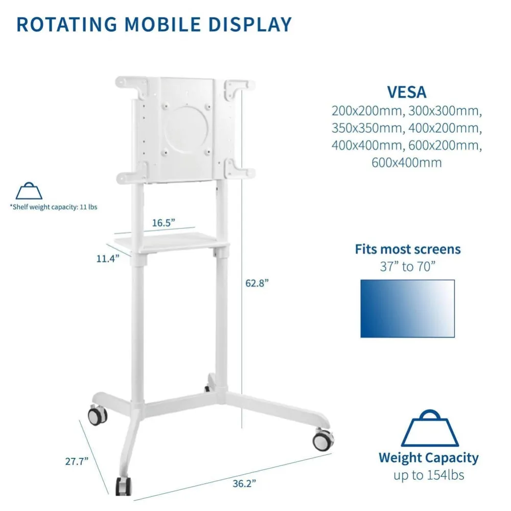 VIVO White Mobile Portrait to Landscape TV Cart for 37" to 70" TVs, STAND-TV02PW