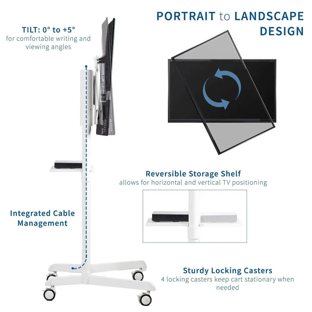 VIVO White Mobile Portrait to Landscape TV Cart for 37" to 70" TVs, STAND-TV02PW