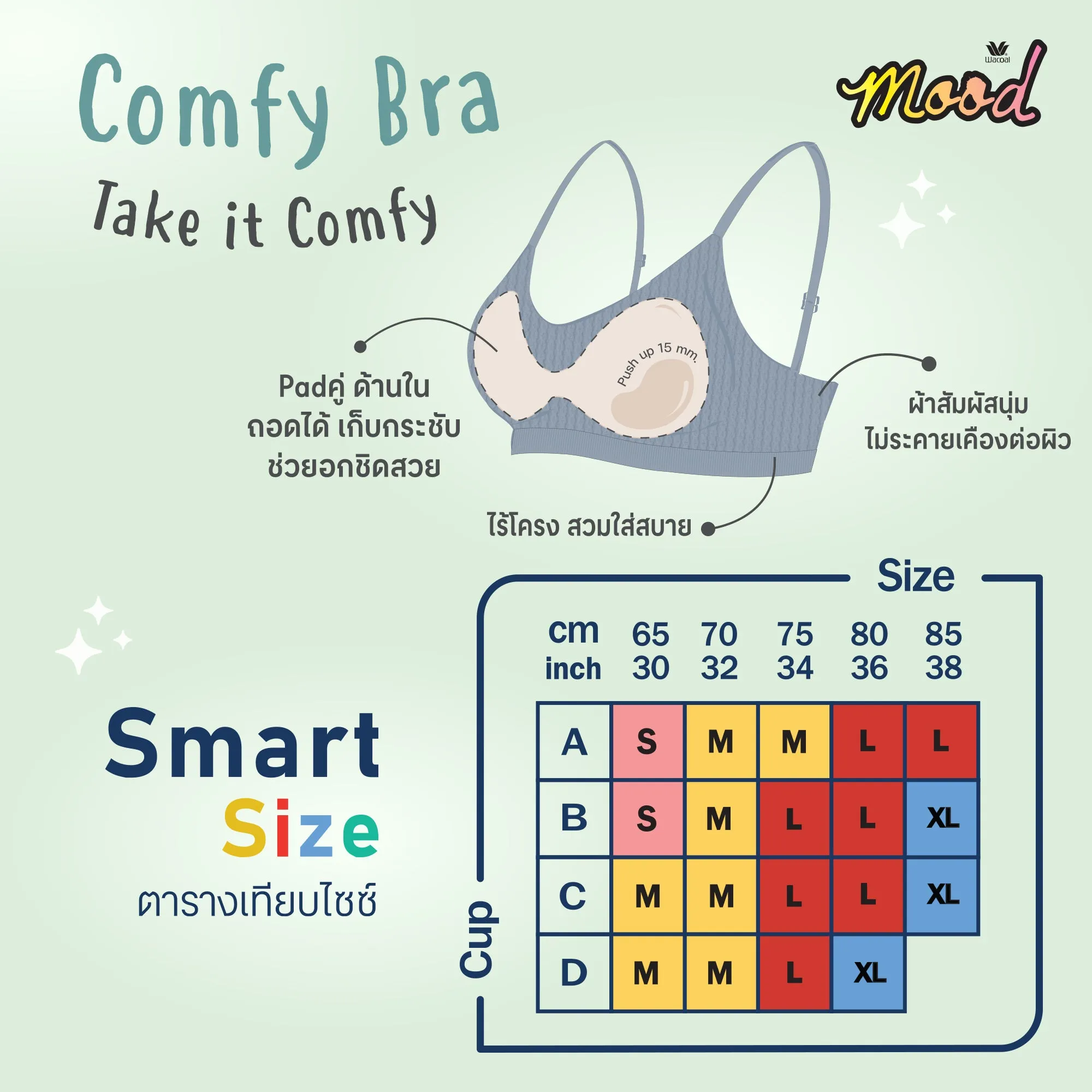 Wacoal Mood Comfy Smart Size (บราและกางเกงใน) รุ่น MM1X78 สีฟ้าอ่อน (LI)
