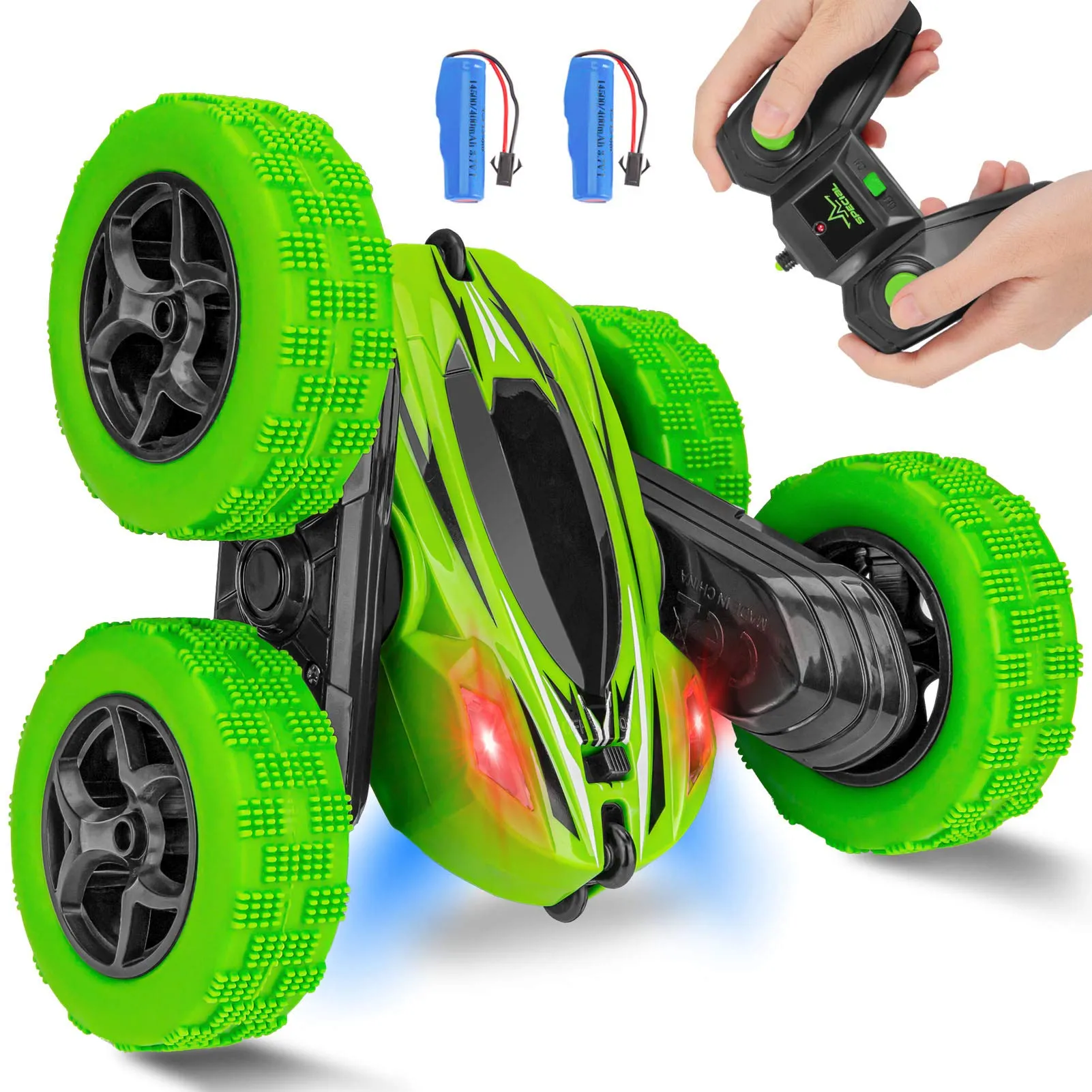 WHIZMAX Remote Control Car 1165A RC Stunt Car Toy Double Sided 360 Rotating Vehicle Green